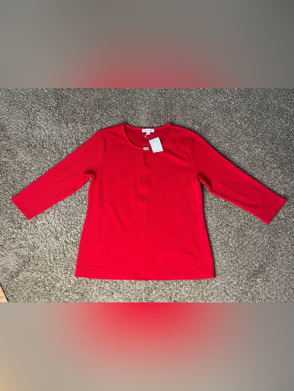 Calvin Klein Women’s Red Quarter Sleeve Crewneck Top Size Large NWT
